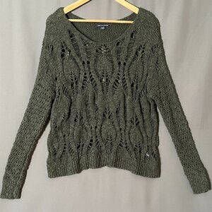 American Eagle Outfitters L Dark Green Open Knit Y2K Sweater